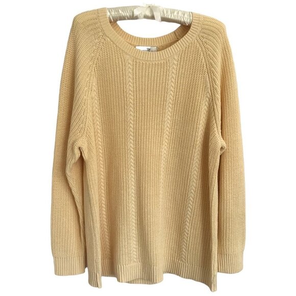 CJ Banks Plus Sz 2X Butter Yellow Cable Knit Pullover Sweater Long Sleeve Cotton - Picture 2 of 11